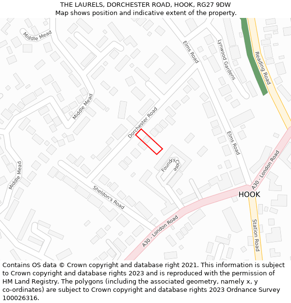 THE LAURELS, DORCHESTER ROAD, HOOK, RG27 9DW: Location map and indicative extent of plot