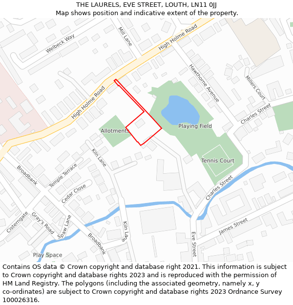 THE LAURELS, EVE STREET, LOUTH, LN11 0JJ: Location map and indicative extent of plot