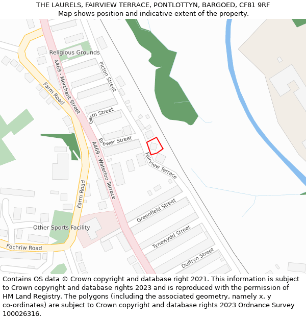 THE LAURELS, FAIRVIEW TERRACE, PONTLOTTYN, BARGOED, CF81 9RF: Location map and indicative extent of plot