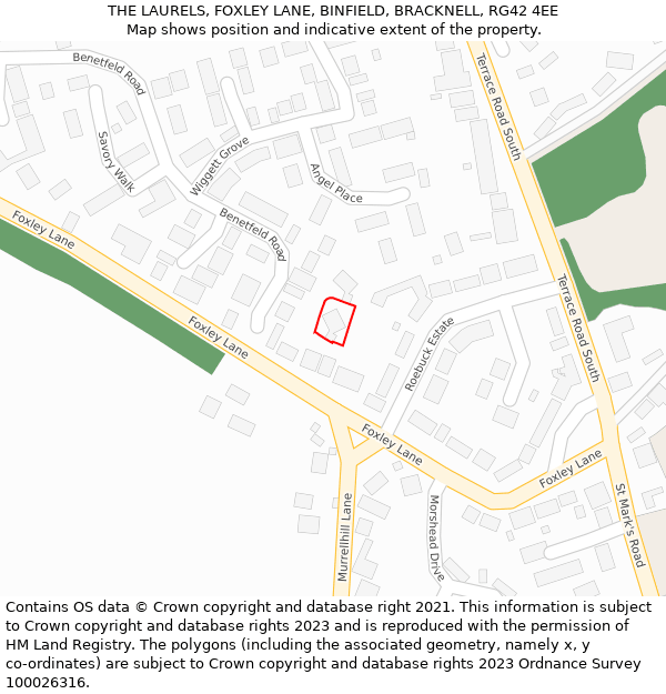 THE LAURELS, FOXLEY LANE, BINFIELD, BRACKNELL, RG42 4EE: Location map and indicative extent of plot