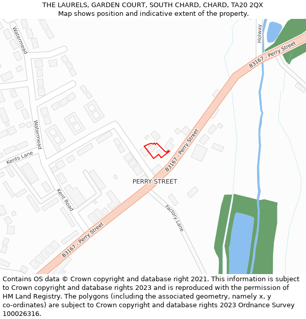 THE LAURELS, GARDEN COURT, SOUTH CHARD, CHARD, TA20 2QX: Location map and indicative extent of plot