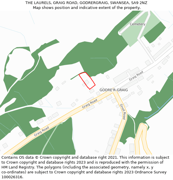 THE LAURELS, GRAIG ROAD, GODRERGRAIG, SWANSEA, SA9 2NZ: Location map and indicative extent of plot