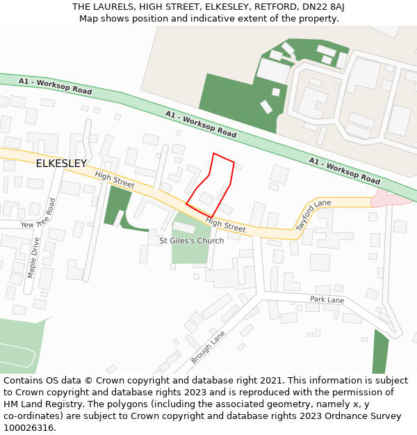 THE LAURELS, HIGH STREET, ELKESLEY, RETFORD, DN22 8AJ: Location map and indicative extent of plot