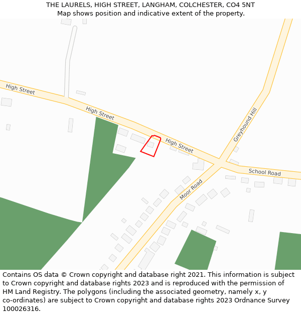 THE LAURELS, HIGH STREET, LANGHAM, COLCHESTER, CO4 5NT: Location map and indicative extent of plot