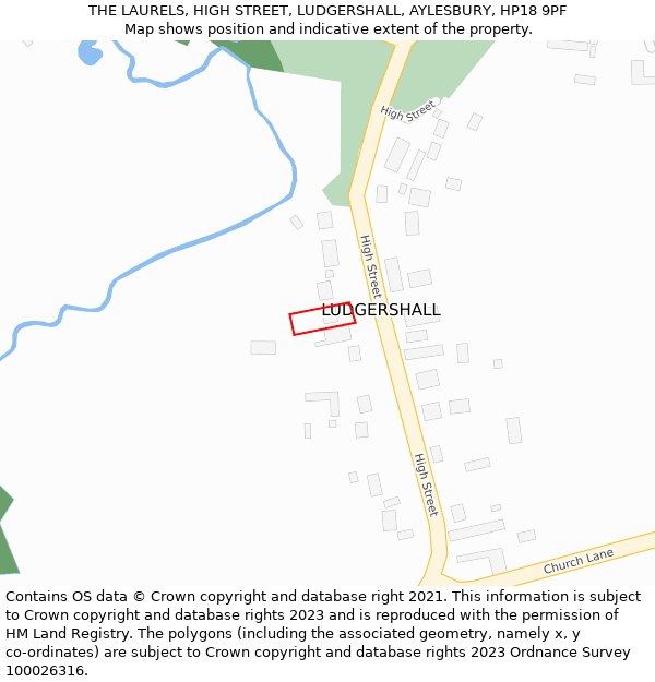 THE LAURELS, HIGH STREET, LUDGERSHALL, AYLESBURY, HP18 9PF: Location map and indicative extent of plot