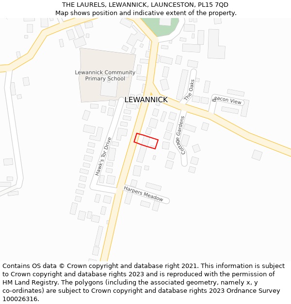 THE LAURELS, LEWANNICK, LAUNCESTON, PL15 7QD: Location map and indicative extent of plot