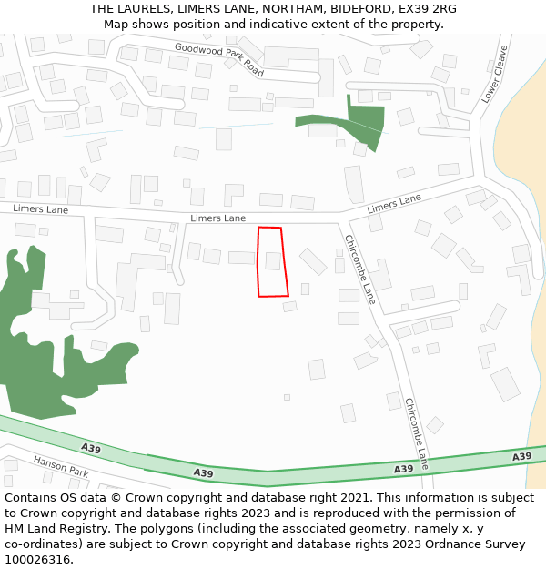 THE LAURELS, LIMERS LANE, NORTHAM, BIDEFORD, EX39 2RG: Location map and indicative extent of plot