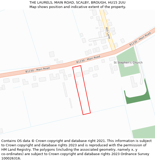 THE LAURELS, MAIN ROAD, SCALBY, BROUGH, HU15 2UU: Location map and indicative extent of plot