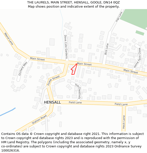 THE LAURELS, MAIN STREET, HENSALL, GOOLE, DN14 0QZ: Location map and indicative extent of plot