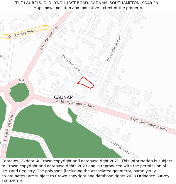 THE LAURELS, OLD LYNDHURST ROAD, CADNAM, SOUTHAMPTON, SO40 2NL: Location map and indicative extent of plot