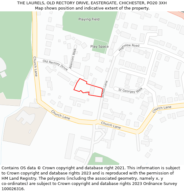 THE LAURELS, OLD RECTORY DRIVE, EASTERGATE, CHICHESTER, PO20 3XH: Location map and indicative extent of plot