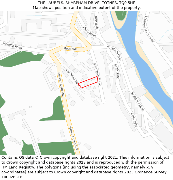 THE LAURELS, SHARPHAM DRIVE, TOTNES, TQ9 5HE: Location map and indicative extent of plot