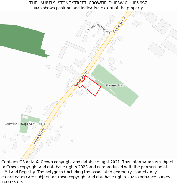 THE LAURELS, STONE STREET, CROWFIELD, IPSWICH, IP6 9SZ: Location map and indicative extent of plot