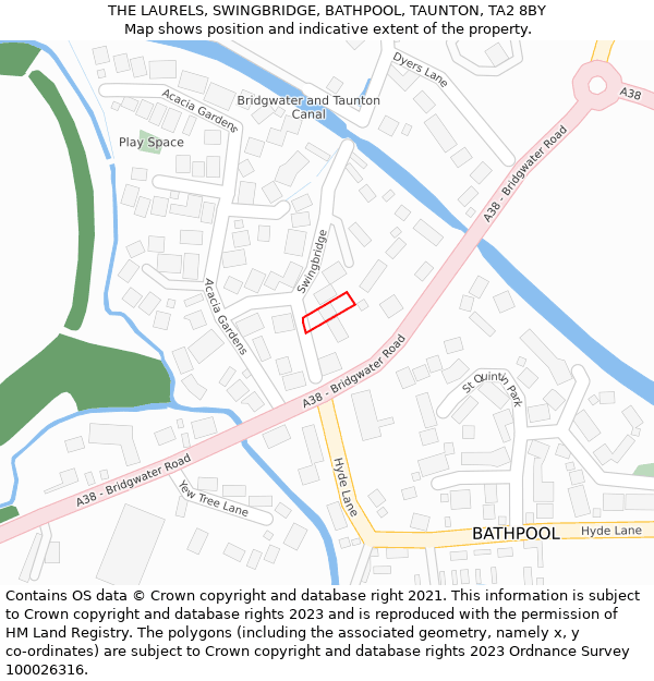 THE LAURELS, SWINGBRIDGE, BATHPOOL, TAUNTON, TA2 8BY: Location map and indicative extent of plot