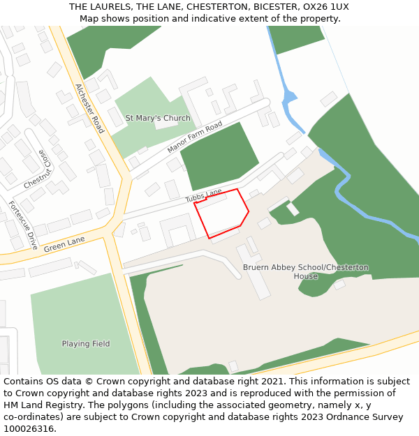 THE LAURELS, THE LANE, CHESTERTON, BICESTER, OX26 1UX: Location map and indicative extent of plot