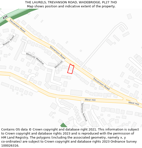 THE LAURELS, TREVANSON ROAD, WADEBRIDGE, PL27 7HD: Location map and indicative extent of plot