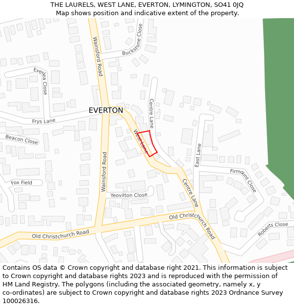 THE LAURELS, WEST LANE, EVERTON, LYMINGTON, SO41 0JQ: Location map and indicative extent of plot