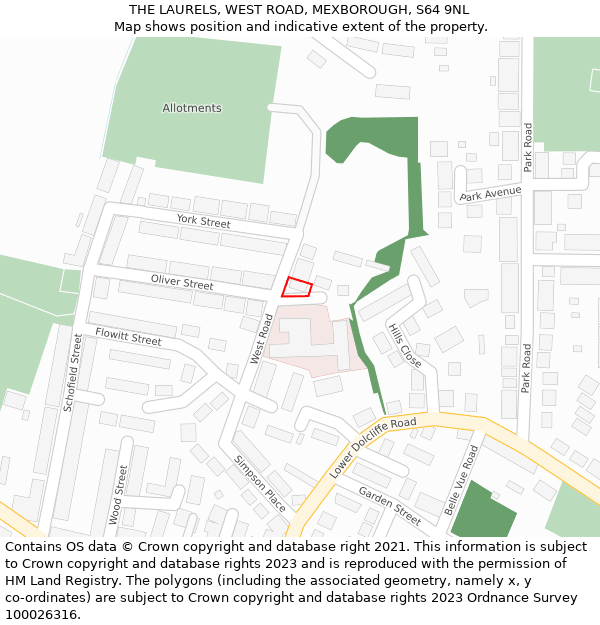 THE LAURELS, WEST ROAD, MEXBOROUGH, S64 9NL: Location map and indicative extent of plot