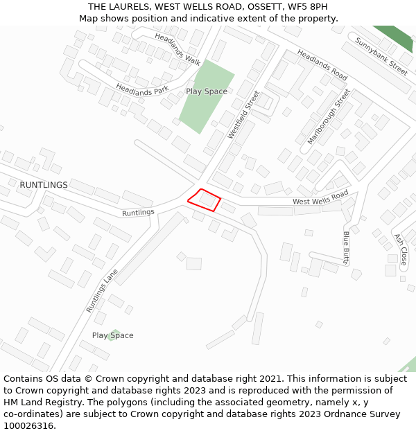 THE LAURELS, WEST WELLS ROAD, OSSETT, WF5 8PH: Location map and indicative extent of plot