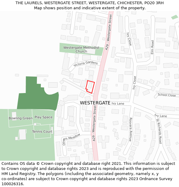 THE LAURELS, WESTERGATE STREET, WESTERGATE, CHICHESTER, PO20 3RH: Location map and indicative extent of plot