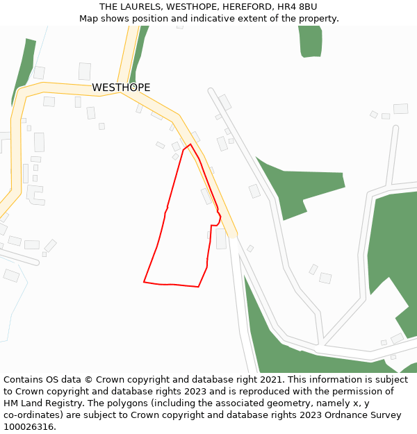 THE LAURELS, WESTHOPE, HEREFORD, HR4 8BU: Location map and indicative extent of plot