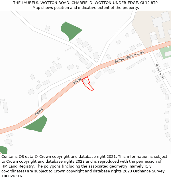 THE LAURELS, WOTTON ROAD, CHARFIELD, WOTTON-UNDER-EDGE, GL12 8TP: Location map and indicative extent of plot