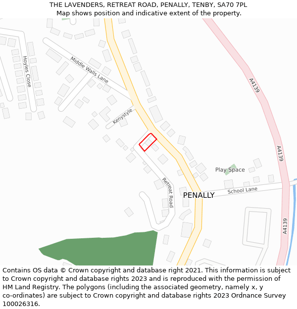 THE LAVENDERS, RETREAT ROAD, PENALLY, TENBY, SA70 7PL: Location map and indicative extent of plot