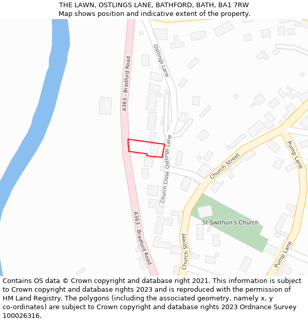 THE LAWN, OSTLINGS LANE, BATHFORD, BATH, BA1 7RW: Location map and indicative extent of plot