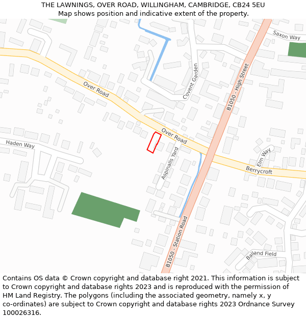 THE LAWNINGS, OVER ROAD, WILLINGHAM, CAMBRIDGE, CB24 5EU: Location map and indicative extent of plot