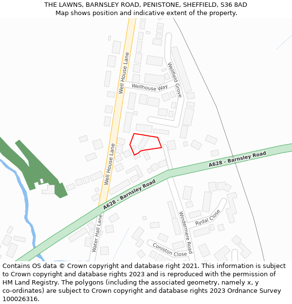 THE LAWNS, BARNSLEY ROAD, PENISTONE, SHEFFIELD, S36 8AD: Location map and indicative extent of plot