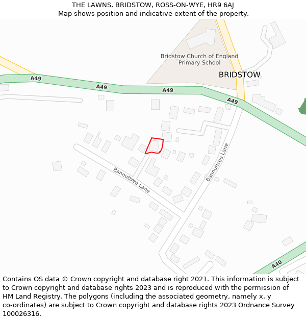 THE LAWNS, BRIDSTOW, ROSS-ON-WYE, HR9 6AJ: Location map and indicative extent of plot