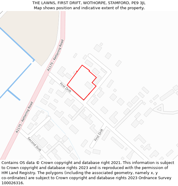 THE LAWNS, FIRST DRIFT, WOTHORPE, STAMFORD, PE9 3JL: Location map and indicative extent of plot