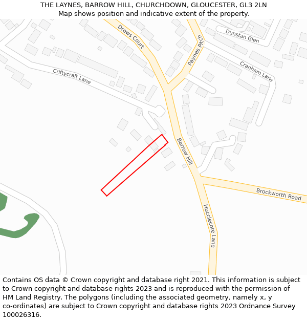 THE LAYNES, BARROW HILL, CHURCHDOWN, GLOUCESTER, GL3 2LN: Location map and indicative extent of plot