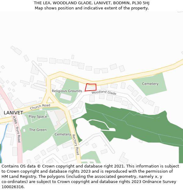 THE LEA, WOODLAND GLADE, LANIVET, BODMIN, PL30 5HJ: Location map and indicative extent of plot