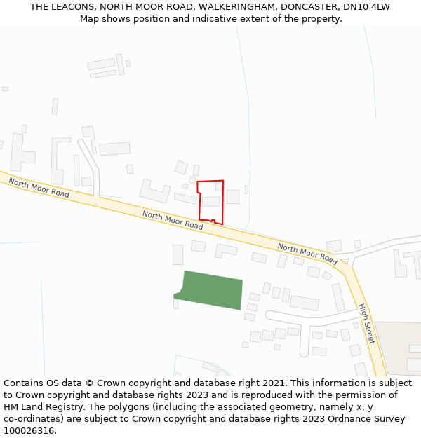 THE LEACONS, NORTH MOOR ROAD, WALKERINGHAM, DONCASTER, DN10 4LW: Location map and indicative extent of plot