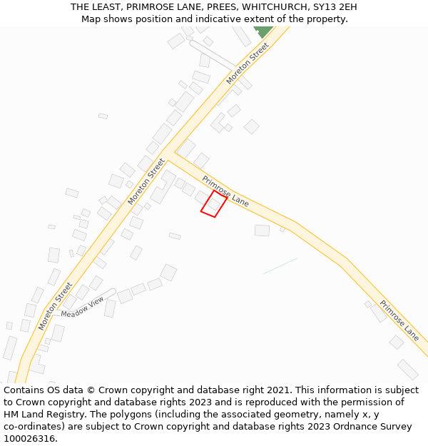 THE LEAST, PRIMROSE LANE, PREES, WHITCHURCH, SY13 2EH: Location map and indicative extent of plot