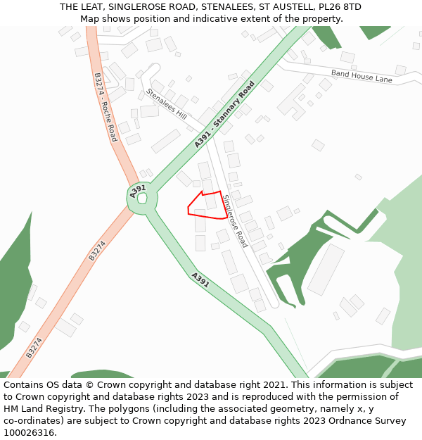 THE LEAT, SINGLEROSE ROAD, STENALEES, ST AUSTELL, PL26 8TD: Location map and indicative extent of plot