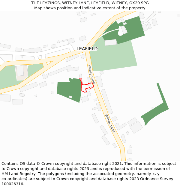 THE LEAZINGS, WITNEY LANE, LEAFIELD, WITNEY, OX29 9PG: Location map and indicative extent of plot