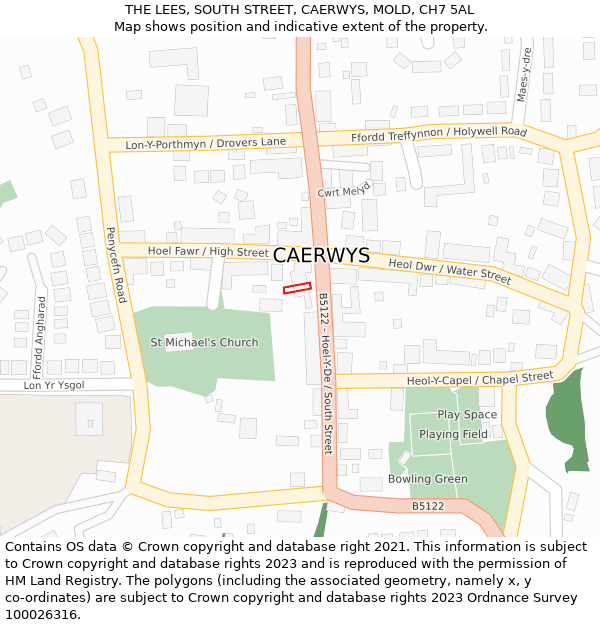 THE LEES, SOUTH STREET, CAERWYS, MOLD, CH7 5AL: Location map and indicative extent of plot