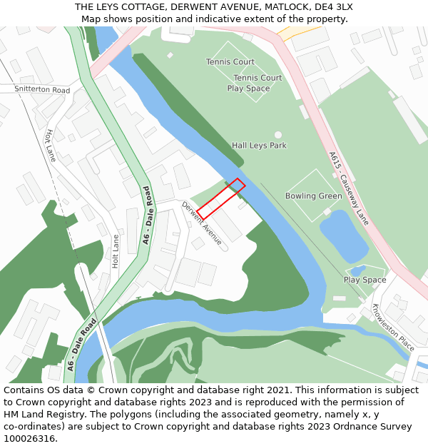 THE LEYS COTTAGE, DERWENT AVENUE, MATLOCK, DE4 3LX: Location map and indicative extent of plot