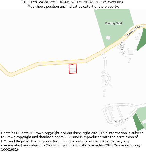THE LEYS, WOOLSCOTT ROAD, WILLOUGHBY, RUGBY, CV23 8DA: Location map and indicative extent of plot
