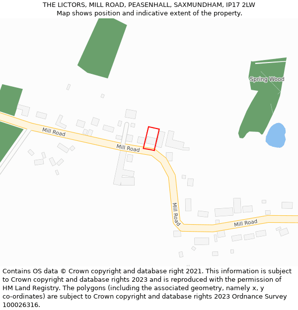 THE LICTORS, MILL ROAD, PEASENHALL, SAXMUNDHAM, IP17 2LW: Location map and indicative extent of plot