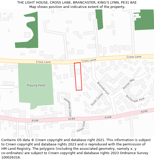 THE LIGHT HOUSE, CROSS LANE, BRANCASTER, KING'S LYNN, PE31 8AE: Location map and indicative extent of plot