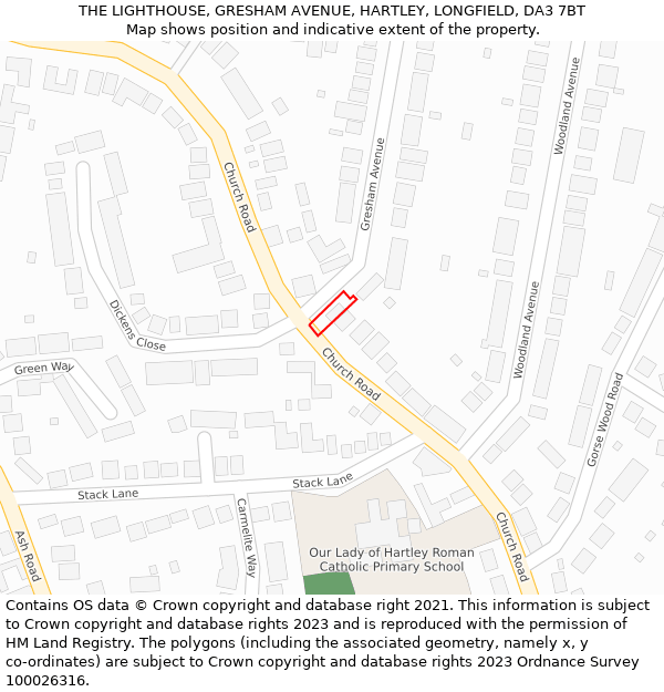 THE LIGHTHOUSE, GRESHAM AVENUE, HARTLEY, LONGFIELD, DA3 7BT: Location map and indicative extent of plot