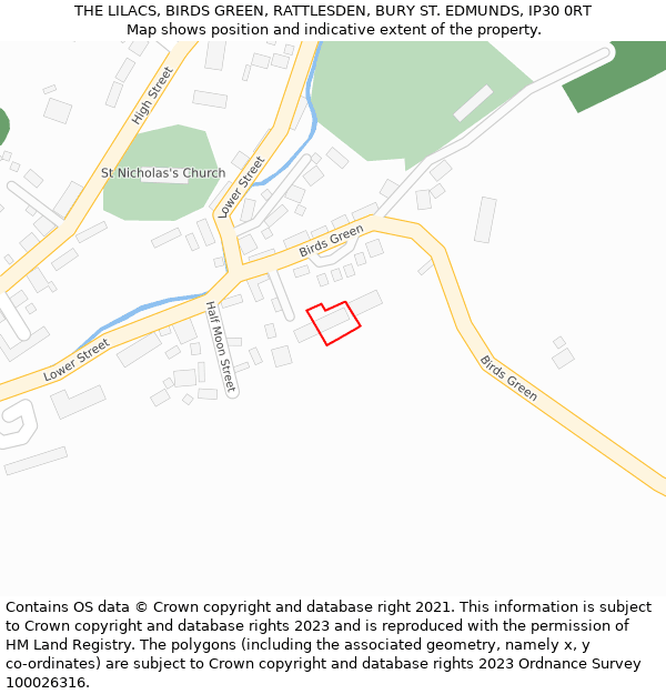 THE LILACS, BIRDS GREEN, RATTLESDEN, BURY ST. EDMUNDS, IP30 0RT: Location map and indicative extent of plot