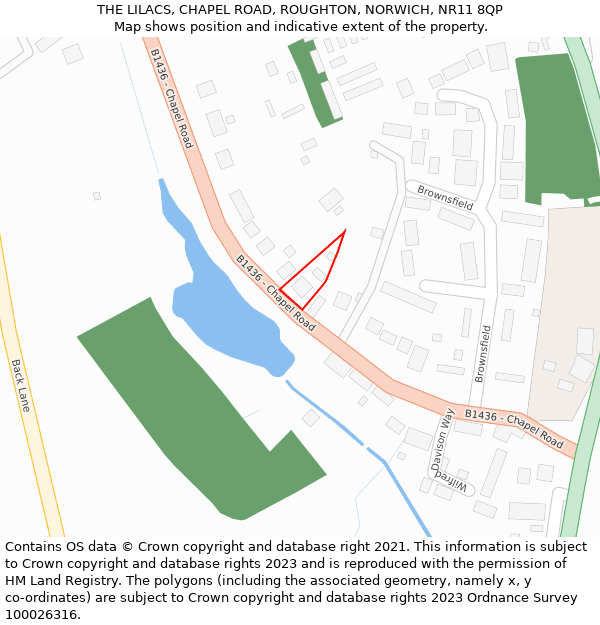 THE LILACS, CHAPEL ROAD, ROUGHTON, NORWICH, NR11 8QP: Location map and indicative extent of plot