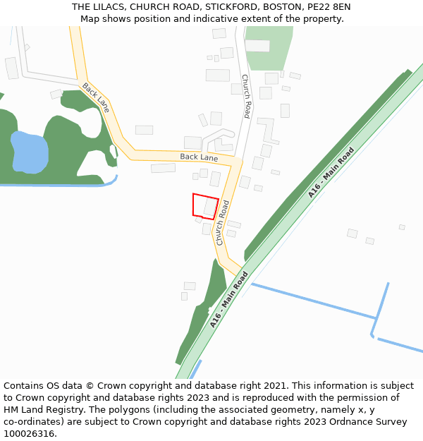 THE LILACS, CHURCH ROAD, STICKFORD, BOSTON, PE22 8EN: Location map and indicative extent of plot