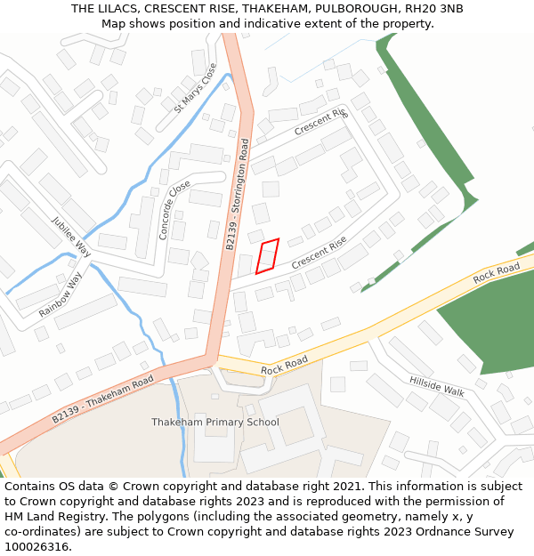 THE LILACS, CRESCENT RISE, THAKEHAM, PULBOROUGH, RH20 3NB: Location map and indicative extent of plot