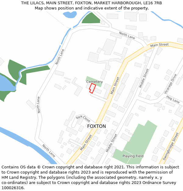 THE LILACS, MAIN STREET, FOXTON, MARKET HARBOROUGH, LE16 7RB: Location map and indicative extent of plot
