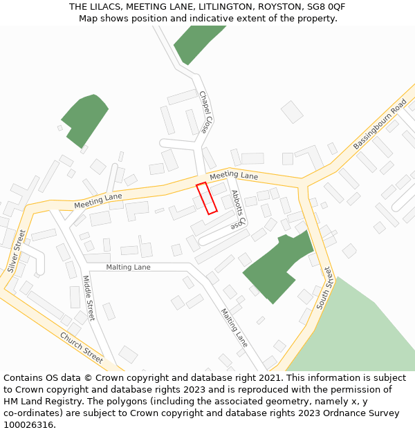 THE LILACS, MEETING LANE, LITLINGTON, ROYSTON, SG8 0QF: Location map and indicative extent of plot